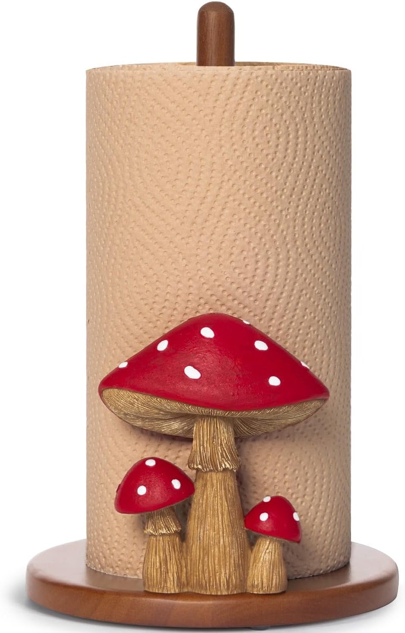 YLOVAN Mushroom Paper Towel Holder - Cottagecore Decor Mushroom Kitchen Home Cottagecore Accessories Cute Stuff, Unique Wood Paper Towel Holder Stand Kitchen Countertop 12.5×7 in - Image 1